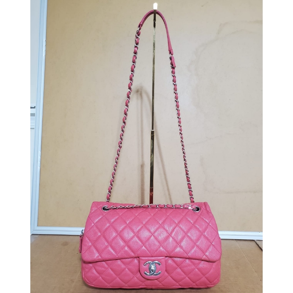 CHANEL Coral Pink Quilted Caviar Leather Easy Jumbo Flap Bag - Picture 4 of 16